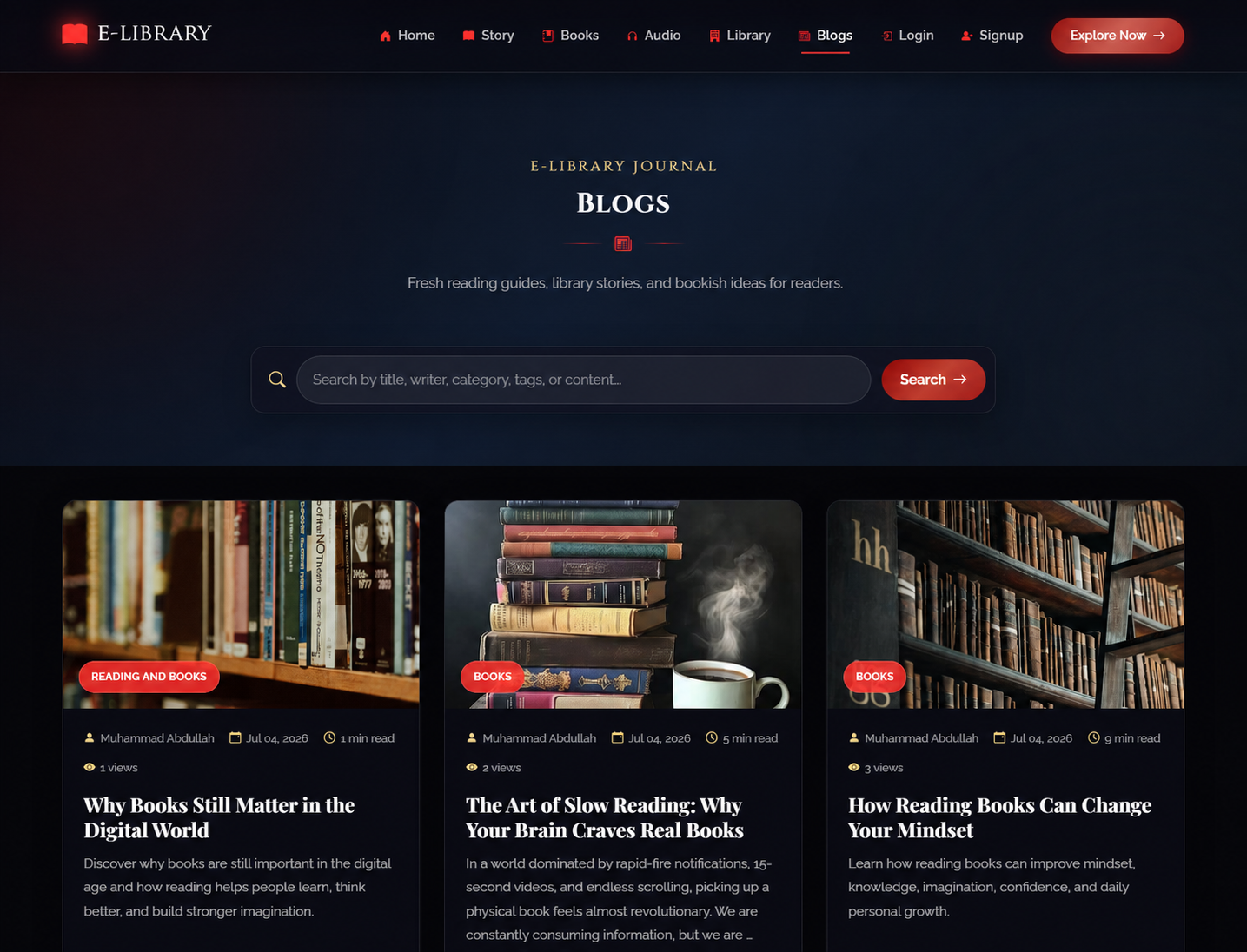 Libryzo editorial journal with searchable reading articles